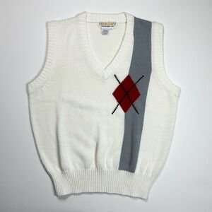 QUANTUM Vintage Sweater Vest Retro Grandpa Classic Cozy Winter 80s Funky Argyle